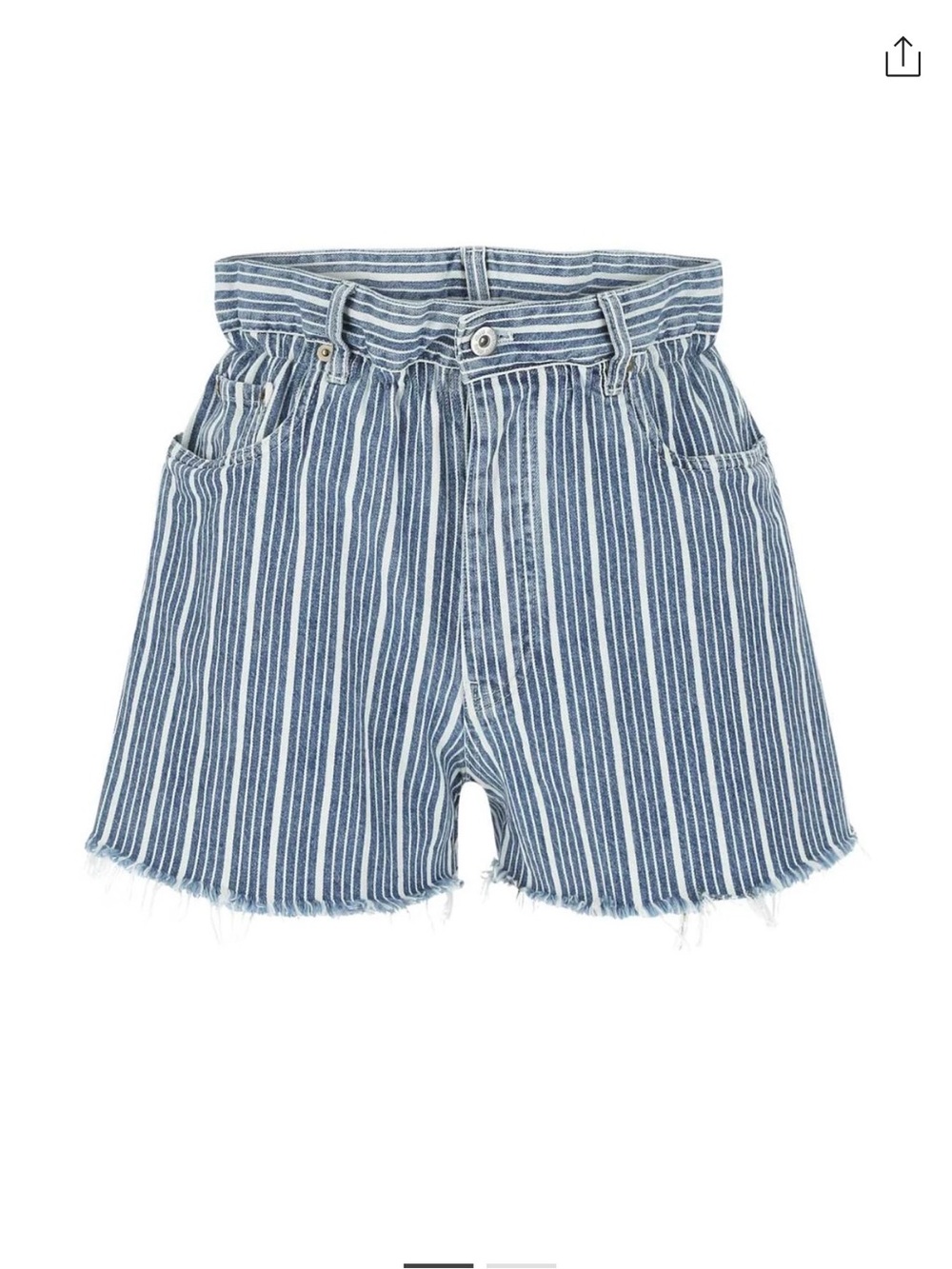 Miu Miu Striped High-Waist Cotton Paperbag Shorts in Blue and White